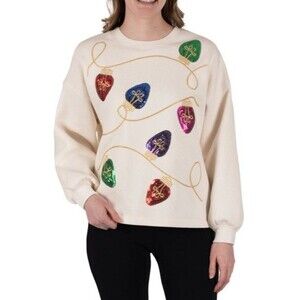 State Of Mine Women's Sequin Graphic Sparkle Sweatshirt Medium